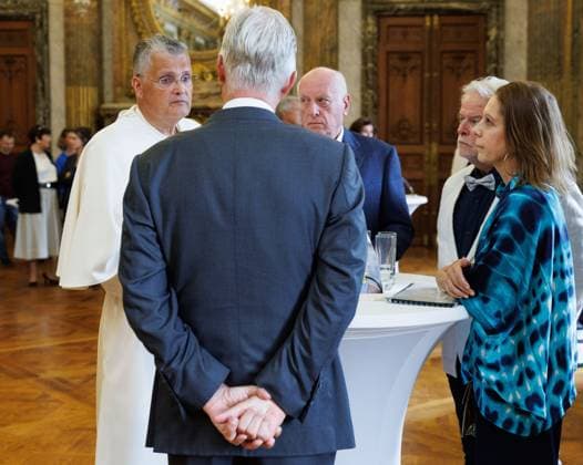 King Philippe - Filip of Belgium and BeHeroes Pater Karel Stautemas pictured during a royal audience of the Be Heroes with the King, in Brussels, Thursday 17 September 2026. Be Heroes is an initiative that honors Belgians who selflessly go out of their way to help others. These everyday heroes were nominated by someone close to them via the online BEHEROES platform.  BENOITxDOPPAGNE 186763231