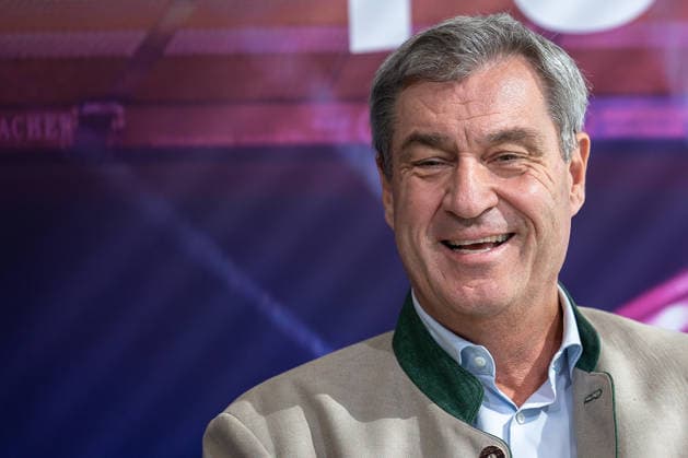 Expression of Interest by the City of Nuremberg, the Free State of Bavaria, and BLSV Regarding the 20XX Finals, Nuremberg, September 17, 2026: Minister President Dr. Markus Söder (CSU) smiles during the expression of interest in hosting Die Finals at Max Morlock Stadium. The politician is visibly in good spirits and appears in traditional Bavarian attire. Nuremberg, Max Morlock Stadium, Bavar 20260917-6V2A1415-M4000