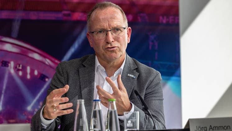 Statement of Interest by the City of Nuremberg, the Free State of Bavaria, and the BLSV Regarding the 20XX Finals, Nuremberg, September 17, 2026 Jörg Ammon, President of the Bavarian State Sports Association (BLSV), speaks at a press conference regarding the expression of interest for The Finals at Max Morlo 20260917-6V2A1618-M4000