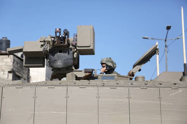 September 17, 2026, Nablus, Palestine: An Israeli soldier takes position atop an armored military vehicle during an Israeli military operation targeting residents of the Ein refugee camp, west of Nablus in the West Bank, to search for weaponry. Residents reported that the army raided and searched homes and arrested five people, and some people were injured after being severely beaten. Nablus Palestine  - ZUMAs197 20260917_aaa_s197_058 Copyright: xNasserxishatyehx