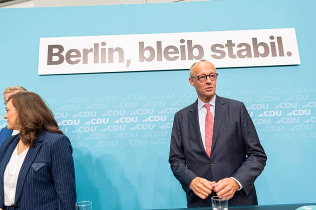 Friedrich Merz, Stefan Evers, EUR, Germany, Berlin, September 17, 2026: Final push of the election campaign at the Konrad Adenauer House with Federal Chancellor Friedrich Merz and Berlin CDU candidate Stefan Evers under the slogan Keep extremists out of power—solutions from the center