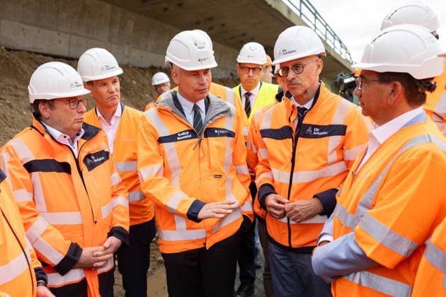 Federal Minister of Transportation Steffen Bilger inspects demolition work on the approach bridge of the Nordbr Copyright: xMarcxJohnx