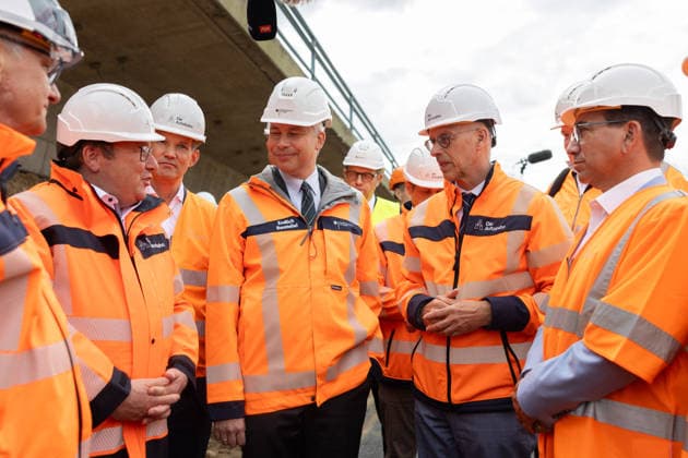 Federal Minister of Transportation Steffen Bilger inspects demolition work on the approach bridge of the Nordbr Copyright: xMarcxJohnx