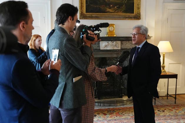 King meets with AI sector leaders Nvidia chief executive Jensen Huang records a pool interview ahead of a meeting hosted by King Charles III for leaders from the artificial intelligence (AI) sector, Government, and thought leaders to discuss how AI can be developed and deployed in ways that benefit society, at Dumfries House in Cumnock, Ayrshire. Picture date: Thursday September 17, 2026., Credit:Jonathan Brady PA ROTA - B68 Avalon UK, Cumnock  Copyright: xJonathanxBradyx xPAxROTAx-xB68x xAvalonx 1135695797