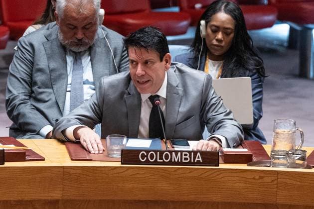 September 17, 2026, New York, New York, USA: Ambassador Jose Mauricio Gaona Bejarano of Colombia speaks during Security Council meeting on vote on a draft resolution extending the mandate of the Panel of Experts supporting the 1737 Iran Sanctions Committee for another year at UN Headquarters in New York, NY on September 17, 2026. Resolution failed to be adopted with 11 votes in favour; 2 against (Russian Federation, China); 2 abstentions (Somalia, Pakistan) as Russia and China hold veto power. New York USA - ZUMAr339 20260917_znp_r339_014 Copyright: xLevxRadinx