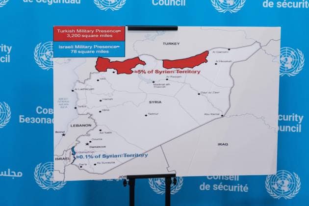 September 17, 2026, New York, New York, USA: Map of Syria where Turkiye occupied about 5% and Israel about 0.1% of Syrian territory on display as Ambassador Danny Danon of Israel speaks to the press at Security Council stakeout ahead of the meeting on situation in Syria at UN Headquarters in New York, NY on September 17, 2026. ap of Syria where Turkiye occupied about 5% and Israel about 0.1% of Syrian territory. New York USA  - ZUMAr339 20260917_znp_r339_030 Copyright: xLevxRadinx