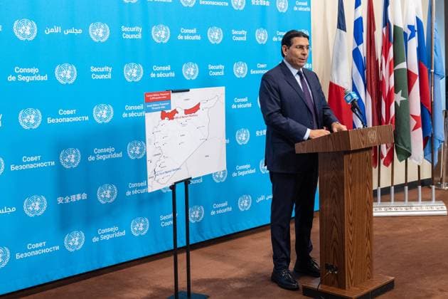September 17, 2026, Bronx, New York, USA: Ambassador Danny Danon of Israel speaks to the press at Security Council stakeout ahead of the meeting on situation in Syria at UN Headquarters in New York, NY on September 17, 2026. He pointed to the map of Syria where Turkiye occupied about 5% and Israel about 0.1% of Syrian territory. Bronx USA - ZUMAr339 20260917_znp_r339_034 Copyright: xLevxRadinx