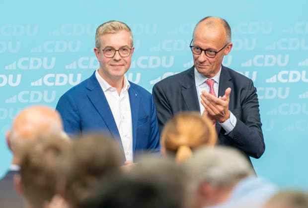 Friedrich Merz, Stefan Evers, EUR, Germany, Berlin, September 17, 2026: Final push of the election campaign at the Konrad Adenauer House with Federal Chancellor Friedrich Merz and Berlin CDU candidate Stefan Evers, under the slogan Keep extremists out of power—solutions from the center.