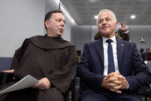 Vatican Italy,Rome,Vatican 2026 09 17 Custodian of the Convent of the Porziuncola in Santa Maria degli Angeli, Brother Saul Tambini (L) parla con sindaco di Assisi Valter Stoppini,during a Press conference to present the celebrations and the program for the feast of St. Francis of Assisi, Patron Saint of Italy (scheduled for October 3 and 4, 2026) .Copyright Alessia Giuliani Catholicpressphoto EDITORIAL USE ONLY - NO BOOKS Copyright: xALESSIAxGIULIANIx xCatholicxPressxPhotox