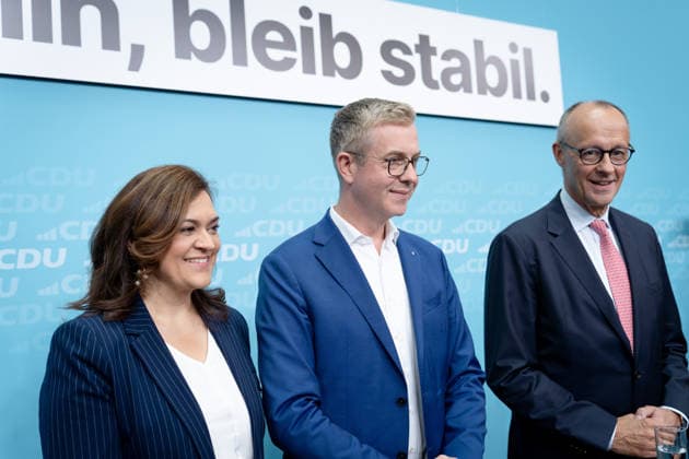 Final stretch of the election campaign, CDU, Konrad Adenauer House Berlin, Final stretch of the election campaign, CDU, Konrad Adenauer House, Federal Chancellor Friedrich Merz, CDU lead candidate, Berlin, Stefan Evers, Franziska Hoppermann, Secretary General, CDU Berlin Berlin GER