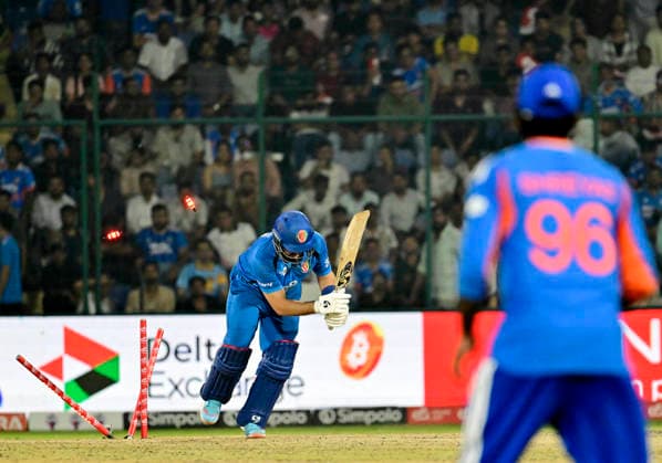 AFG vs IND, 3rd T20I New Delhi, Sep 17 (ANI): Afghanistan s Darwish Rasooli gets bowled by India s Jasprit Bumrah during the 3rd T20I at Arun Jaitley Stadium, in New Delhi on Thursday. NEW DELHI Delhi India Copyright: xANIx ANI_20260917422