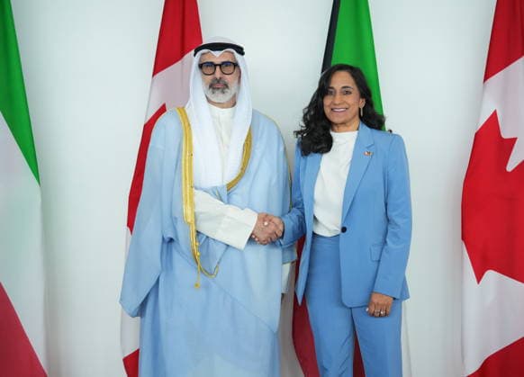 September 17, 2026, Ottawa, On, Canada: Anita Anand, Minister of Foreign Affairs, and Kuwaiti Foreign Minister Sheikh Jarrah Jaber Al-Ahmad Al-Sabah shake hands prior to a signing ceremony, in Ottawa, on Thursday, September 17, 2026. Ottawa Canada  - ZUMAc35_ 20260917_zaf_c35_072 Copyright: xChrisxTanouyex