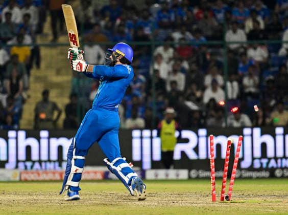 AFG vs IND, 3rd T20I New Delhi, Sep 17 (ANI): Afghanistan s Mohammad Nabi gets bowled by India s Nitish Reddy during the 3rd T20I at Arun Jaitley Stadium, in New Delhi on Thursday. NEW DELHI Delhi India Copyright: xANIx ANI_20260917435
