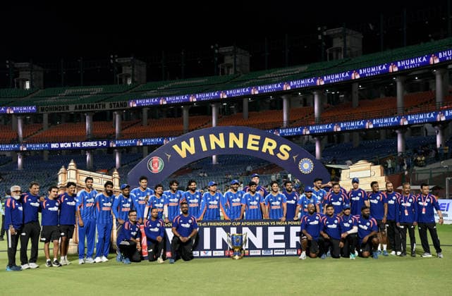India wins T20I series against Afghanistan by 3-0 New Delhi, Sep 17 (ANI): India squad and team staff pose for a picture with the trophy after winning the T20I series against Afghanistan by 3-0 at Arun Jaitley Stadium, in New Delhi on Thursday. NEW DELHI Delhi India Copyright: xANIx ANI_20260917475