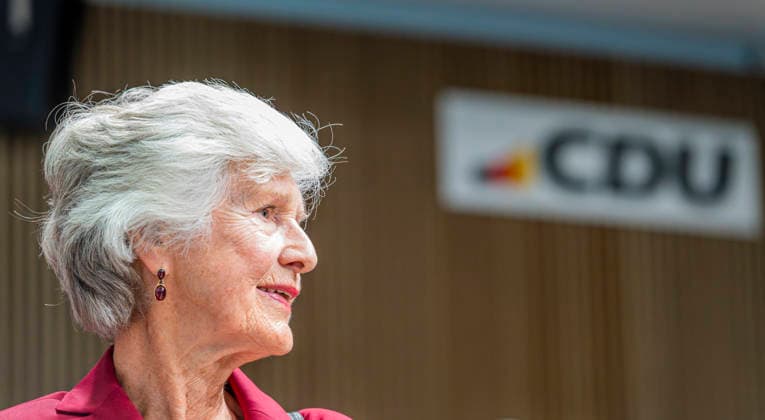 Friede Springer EUR, Germany, Berlin, September 17, 2026 Publisher Friede Springer, Deputy Chair of the Supervisory Board of the media group Axel Springer SE, is attending the final stretch of the Berlin election campaign at the Konrad Adenauer House as a member of the CDU, alongside Federal Chancellor Friedrich Merz and Berlin CDU ca