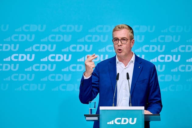 Lead candidate Stefan Evers at the CDU’s final campaign rally ahead of the upcoming Berlin House of Representatives election at the Konrad Adenauer Haus in Berlin Lead candidate Stefan Evers at the CDU’final campaign rally ahead of the upcoming Berlin House of Representatives election at the Konrad Adenauer Haus in Berlin; snapshot photography by F. Boillot