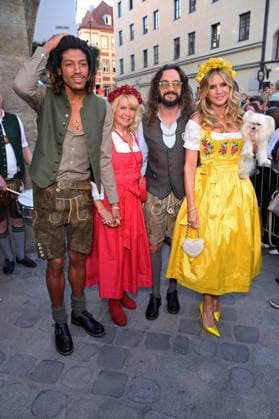 Heidi Klum, her dog Fritz, with her husband Tom Kaulitz, her son Henry Günther Samuel, and her mother Erna Klum at the HEIDIFEST 2026 at the Hofbräuhaus in Munich on September 17, 2026