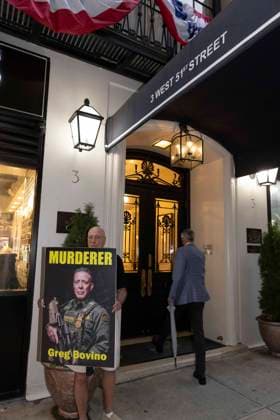 September 17, 2026: As attendees arrive for a New York Young Republican Club event with Greg Bovino, (not pictured) anti-ICE demonstrators stand outside holding signs and read the names of people who have died in Department of Homeland Security (DHS) custody or were killed by federal agents while acting as civilian rapid responders. Protesters hold signs that read MURDERER Greg Bovino with his image. Members of Rise and Resist denounce Bovino who led the Border Patrol and ICE occupation of Chicago and Minneapolis.  - ZUMAr174 20260917_znp_r174_002 Copyright: xGinaxMxRandazzox