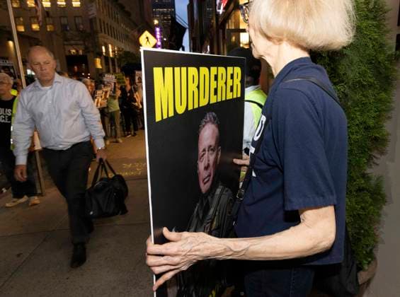 September 17, 2026: As attendees arrive for a New York Young Republican Club event with Greg Bovino, (not pictured) anti-ICE demonstrators stand outside holding signs and read the names of people who have died in Department of Homeland Security (DHS) custody or were killed by federal agents while acting as civilian rapid responders. Protesters hold signs that read MURDERER with Bovino s image. Members of Rise and Resist denounce Bovino who led the Border Patrol and ICE occupation of Chicago and Minneapolis.  - ZUMAr174 20260917_znp_r174_013 Copyright: xGinaxMxRandazzox