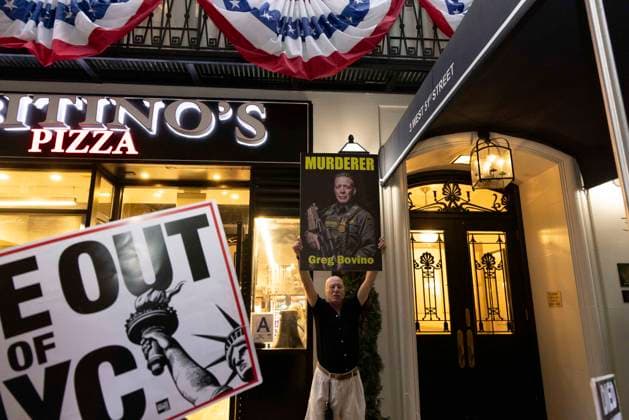 September 17, 2026: As attendees arrive for a New York Young Republican Club event with Greg Bovino, (not pictured) anti-ICE demonstrators stand outside holding signs and read the names of people who have died in Department of Homeland Security (DHS) custody or were killed by federal agents while acting as civilian rapid responders. Protesters hold signs that read MURDERER Greg Bovino with his image. Members of Rise and Resist denounce Bovino who led the Border Patrol and ICE occupation of Chicago and Minneapolis. - ZUMAr174 20260917_znp_r174_005 Copyright: xGinaxMxRandazzox