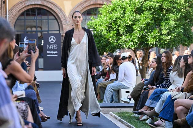 September 17, 2026, Madrid, Spain: A model parades with Odette Ãlvarez design during the Mercedes Benz Fashion Week Madrid at Cibeles Palace in Madrid. Madrid Spain  - ZUMAs197 20260917_aaa_s197_108 Copyright: xAtilanoxGarciax