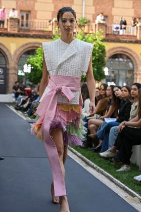 September 17, 2026, Madrid, Spain: A model parades with Odette Ãlvarez design during the Mercedes Benz Fashion Week Madrid at Cibeles Palace in Madrid. Madrid Spain  - ZUMAs197 20260917_aaa_s197_185 Copyright: xAtilanoxGarciax