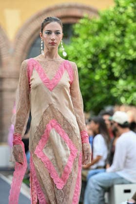 September 17, 2026, Madrid, Spain: A model parades with Odette Ãlvarez design during the Mercedes Benz Fashion Week Madrid at Cibeles Palace in Madrid. Madrid Spain  - ZUMAs197 20260917_aaa_s197_134 Copyright: xAtilanoxGarciax