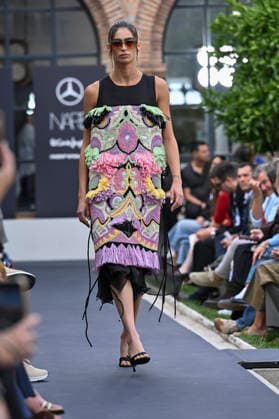 September 17, 2026, Madrid, Spain: A model parades with Odette Ãlvarez design during the Mercedes Benz Fashion Week Madrid at Cibeles Palace in Madrid. Madrid Spain  - ZUMAs197 20260917_aaa_s197_136 Copyright: xAtilanoxGarciax