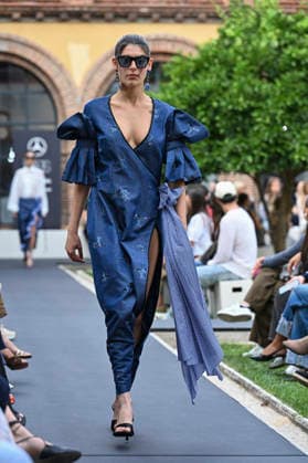 September 17, 2026, Madrid, Spain: A model parades with Odette Ãlvarez design during the Mercedes Benz Fashion Week Madrid at Cibeles Palace in Madrid. Madrid Spain  - ZUMAs197 20260917_aaa_s197_143 Copyright: xAtilanoxGarciax