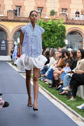 September 17, 2026, Madrid, Spain: A model parades with Odette Ãlvarez design during the Mercedes Benz Fashion Week Madrid at Cibeles Palace in Madrid. Madrid Spain  - ZUMAs197 20260917_aaa_s197_149 Copyright: xAtilanoxGarciax