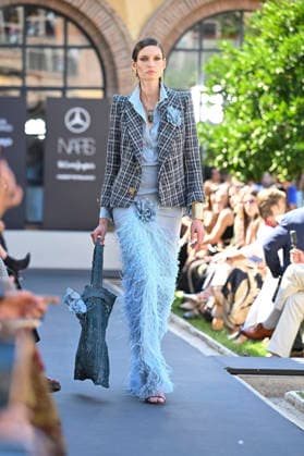 September 17, 2026, Madrid, Spain: A model parades with Malone design during the Mercedes Benz Fashion Week Madrid at Cibeles Palace in Madrid. Madrid Spain  - ZUMAs197 20260917_aaa_s197_210 Copyright: xAtilanoxGarciax