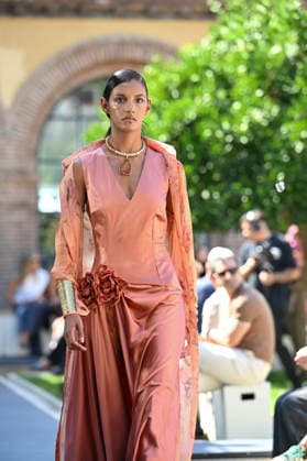 September 17, 2026, Madrid, Spain: A model parades with Malone design during the Mercedes Benz Fashion Week Madrid at Cibeles Palace in Madrid. Madrid Spain  - ZUMAs197 20260917_aaa_s197_226 Copyright: xAtilanoxGarciax