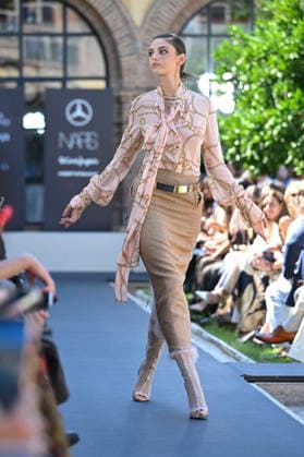 September 17, 2026, Madrid, Spain: A model parades with Malone design during the Mercedes Benz Fashion Week Madrid at Cibeles Palace in Madrid. Madrid Spain  - ZUMAs197 20260917_aaa_s197_235 Copyright: xAtilanoxGarciax