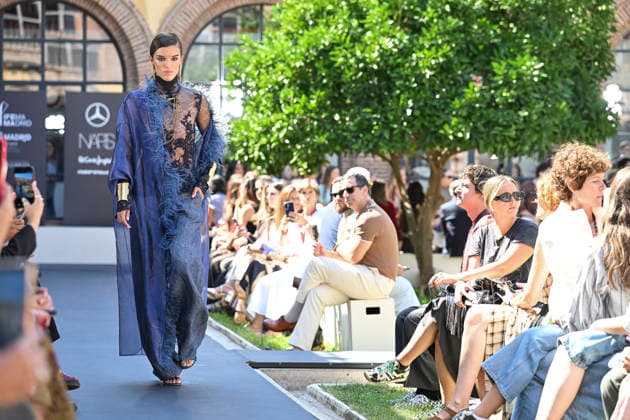 September 17, 2026, Madrid, Spain: A model parades with Malone design during the Mercedes Benz Fashion Week Madrid at Cibeles Palace in Madrid. Madrid Spain  - ZUMAs197 20260917_aaa_s197_237 Copyright: xAtilanoxGarciax