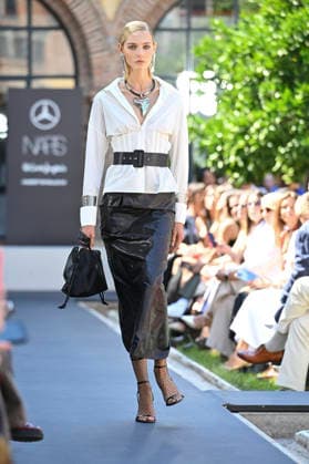 September 17, 2026, Madrid, Spain: A model parades with Malone design during the Mercedes Benz Fashion Week Madrid at Cibeles Palace in Madrid. Madrid Spain  - ZUMAs197 20260917_aaa_s197_256 Copyright: xAtilanoxGarciax