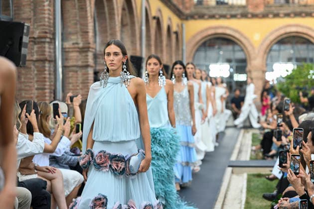 September 17, 2026, Madrid, Spain: A model parades with Isabel Sanchis design during the Mercedes Benz Fashion Week Madrid at Cibeles Palace in Madrid. Madrid Spain  - ZUMAs197 20260917_aaa_s197_266 Copyright: xAtilanoxGarciax