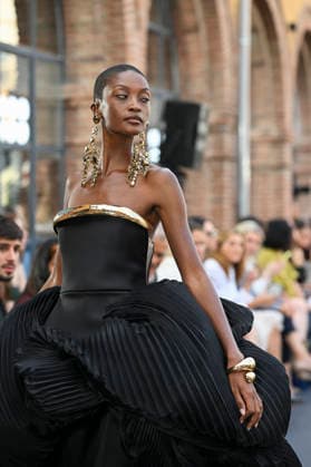 September 17, 2026, Madrid, Spain: A model parades with Isabel Sanchis design during the Mercedes Benz Fashion Week Madrid at Cibeles Palace in Madrid. Madrid Spain  - ZUMAs197 20260917_aaa_s197_293 Copyright: xAtilanoxGarciax