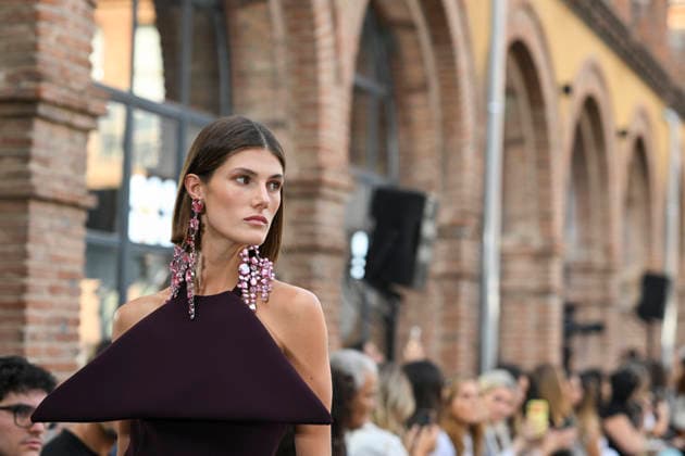 September 17, 2026, Madrid, Spain: A model parades with Isabel Sanchis design during the Mercedes Benz Fashion Week Madrid at Cibeles Palace in Madrid. Madrid Spain  - ZUMAs197 20260917_aaa_s197_295 Copyright: xAtilanoxGarciax
