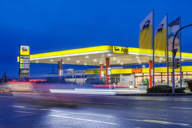 September 18, 2026: A view of the AGIP gas station in Pasewalk on Federal Highway B104, showing the current price board for the day. Pasewalk, Mecklenburg-Western Pomerania, Germany