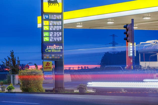 September 18, 2026: A view of the AGIP gas station in Pasewalk on Federal Highway B104, showing the current price board for the day. Pasewalk, Mecklenburg-Western Pomerania, Germany