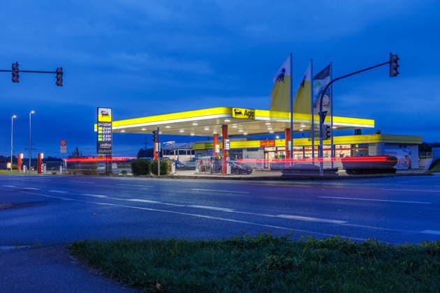 September 18, 2026: A view of the AGIP gas station in Pasewalk on Federal Highway B104, showing the current price board for the day. Pasewalk, Mecklenburg-Western Pomerania, Germany