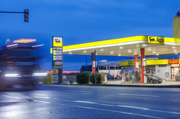 September 18, 2026: View of the AGIP gas station in Pasewalk on Federal Highway B104, showing the current price sign for the day. Pasewalk, Mecklenburg-Western Pomerania, Germany