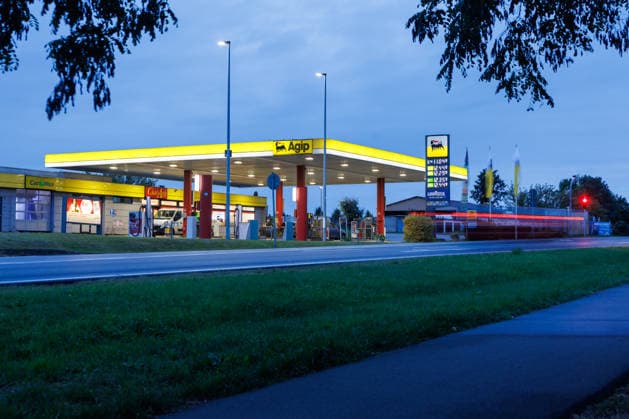 September 18, 2026: View of the AGIP gas station in Pasewalk on Federal Highway B104, showing the current price sign for the day. Pasewalk, Mecklenburg-Western Pomerania, Germany
