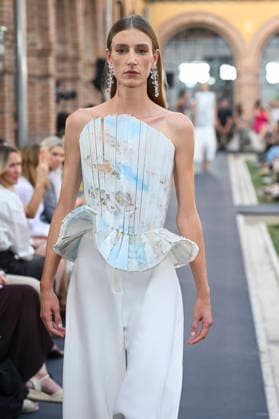 September 17, 2026, Madrid, Spain: A model parades with Isabel Sanchis design during the Mercedes Benz Fashion Week Madrid at Cibeles Palace in Madrid. Madrid Spain  - ZUMAs197 20260917_aaa_s197_323 Copyright: xAtilanoxGarciax