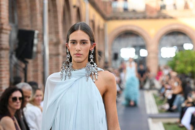 September 17, 2026, Madrid, Spain: A model parades with Isabel Sanchis design during the Mercedes Benz Fashion Week Madrid at Cibeles Palace in Madrid. Madrid Spain  - ZUMAs197 20260917_aaa_s197_334 Copyright: xAtilanoxGarciax