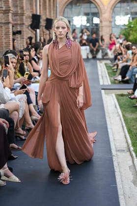 September 17, 2026, Madrid, Spain: A model parades with Isabel Sanchis design during the Mercedes Benz Fashion Week Madrid at Cibeles Palace in Madrid. Madrid Spain  - ZUMAs197 20260917_aaa_s197_342 Copyright: xAtilanoxGarciax