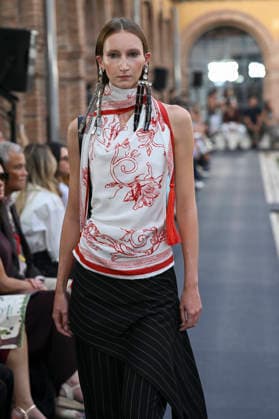 September 17, 2026, Madrid, Spain: A model parades with Isabel Sanchis design during the Mercedes Benz Fashion Week Madrid at Cibeles Palace in Madrid. Madrid Spain  - ZUMAs197 20260917_aaa_s197_352 Copyright: xAtilanoxGarciax