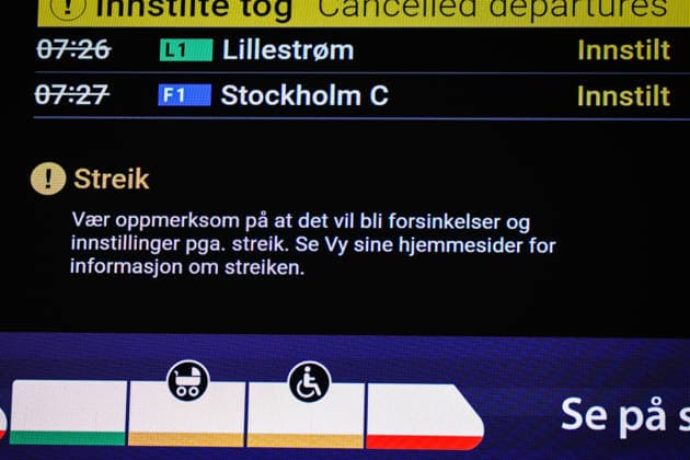 Train strike starting Friday morning, Oslo, September 18, 2026; Oslo S, Friday morning; The Norwegian Locomotive Engineers’ Union (NLF) and Vy failed to reach an agreement in mediation; On Friday morning, the locomotive engineers will go on strike; Photo by E. Borgen, NTB, Oslo, Norway; o5wdxagsHQo; EDITORIAL USE ONLY Ref BNCo5wdxagsHQo jpg  Copyright: xornxE.xBorgenxx xNTBx