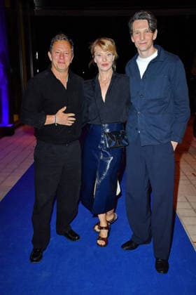 Trystan Puetter, Heike Makatsch, and Sabin Tambrea at the UFA Back reception at BE YOND OFFICE in Berlin on September 17, 2026
