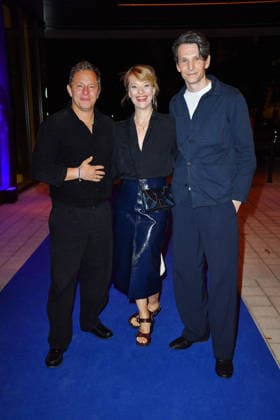 Trystan Puetter, Heike Makatsch, and Sabin Tambrea at the UFA Back reception at BE YOND OFFICE in Berlin on September 17, 2026